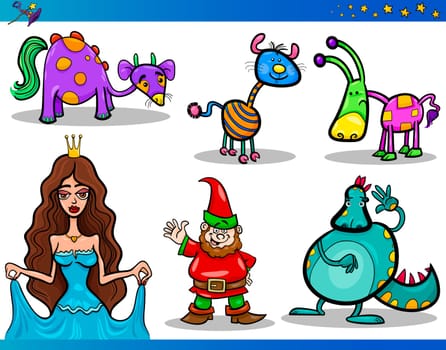 Cartoon Illustrations Set of Fairytale or Fantasy Characters