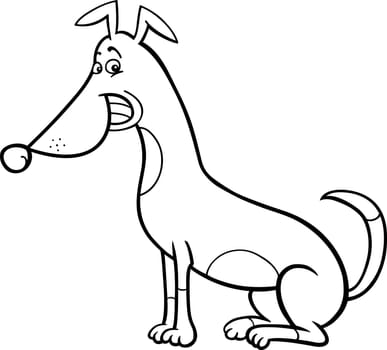 Black and White Cartoon Illustration of Funny Sitting Spotted Dog for Coloring Book
