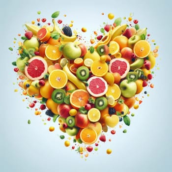 heart shaped collage of healthy fruit full of vitamins generative ai art