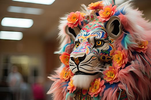 a lion with flowers on it's head and manes in the shape of a lion that looks like a lion