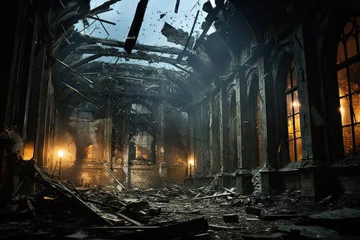 an old building that has been destroyed and is being used as a background for the video game falloutbyte