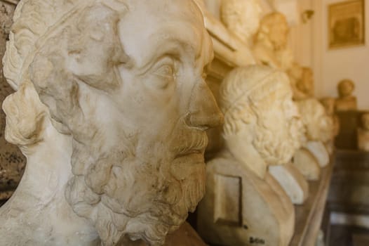 Rome, Italy, August 12, 2008: Roman busts in marble in Rome Capitoline Museums