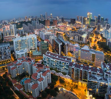 Singapore Skyline Along Singapore River at Blue Hour