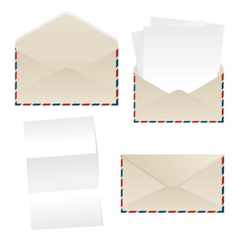 Collection of envelopes and empty paper sheets over white background