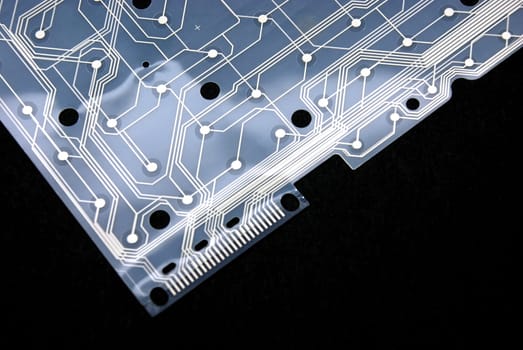 Interior of a computer keyboard showing the connections for the keys