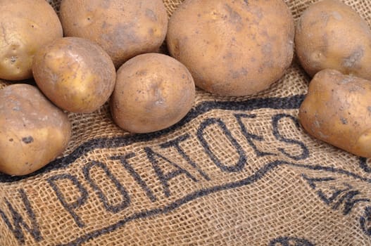 potatoes on burlap sack