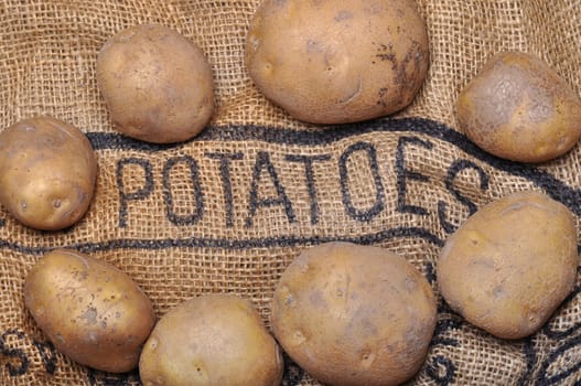 potatoes on burlap sack