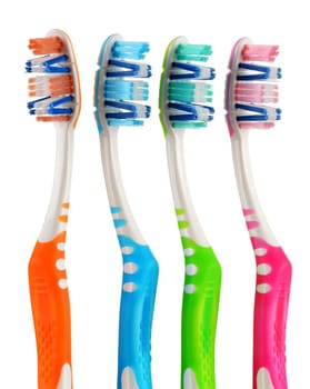 Composition with toothbrushes isolated on white background
