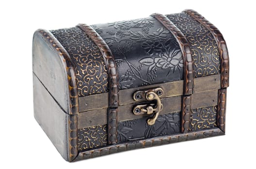 vintage wooden chest over white