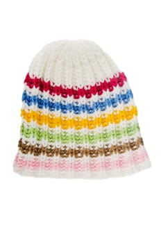 multi-coloured knitted hat, isolated on white