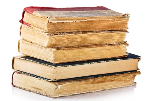 pile of old books, isolated on white