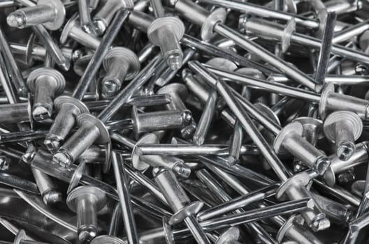 Aluminium assembly rivets, close up