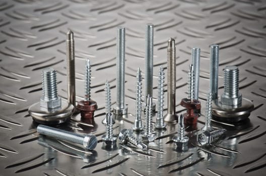 Varied screws and bolts, close up