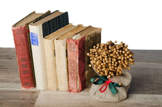 pile of old books, isolated on white