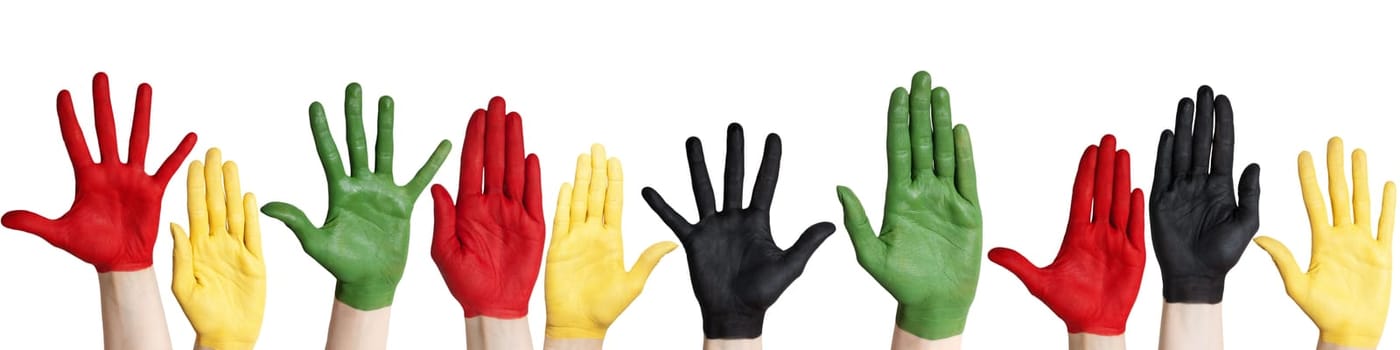 a panorama with colorful hands, isolated