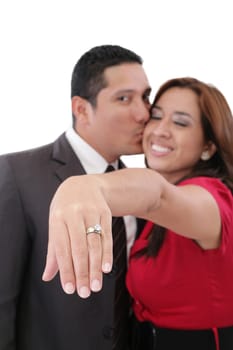 Young beautiful woman showing her engagement ring
