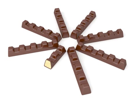 Milk chocolate bars on white background