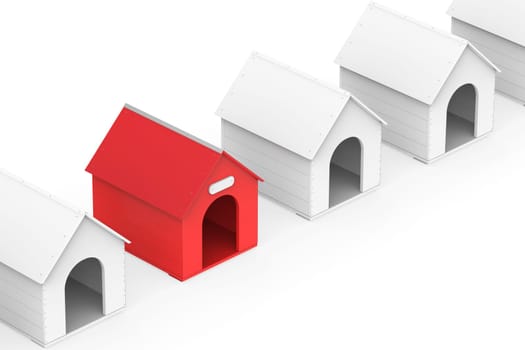 Difference concept with different colored dog houses
