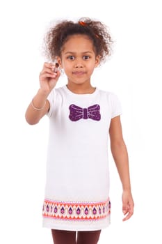 Young african asian girl holding  a paint brush,isolated on white background