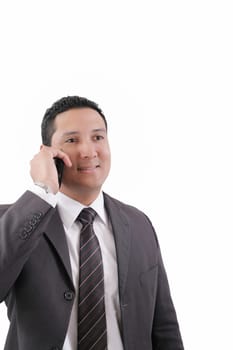 Young Business Man happy Speaking mobile phone, isolated on white background