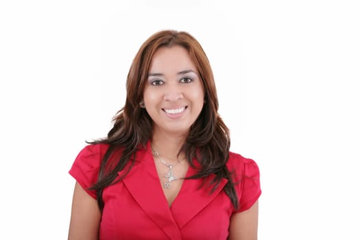Young beautiful businesswoman over white background