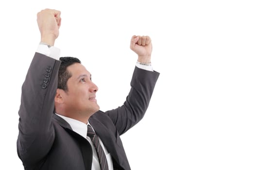 Portrait of a energetic young business man enjoying success- Isolated
