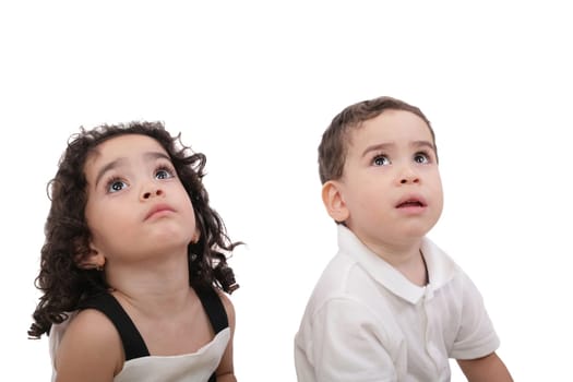children looking up isolated on white