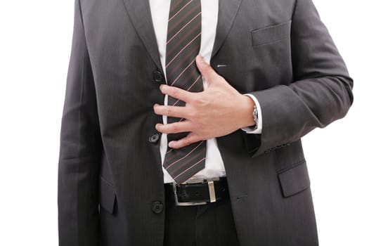 Businessman holding his stomach in pain or indigestion