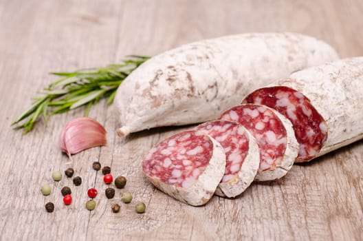 Italian air-dried salami cacciatore with spices