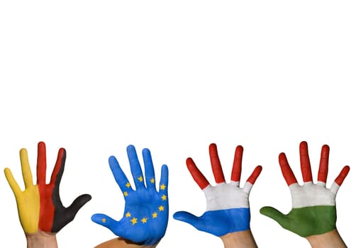 four hands waving symbolizing europe, isolated