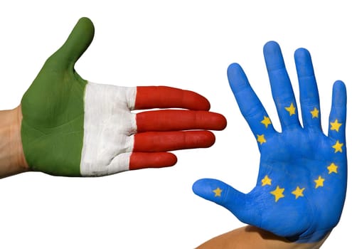 two hands symbolizing the partnership between italy and europe