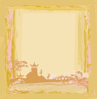 old paper with  abstract Asian Landscape