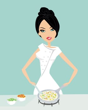 Beautiful chef lady cooking