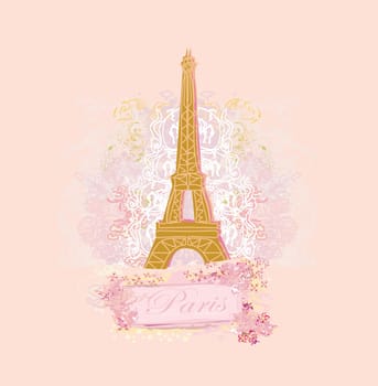 vintage retro Eiffel card on abstract background