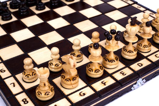 Chess board with figures during chess play