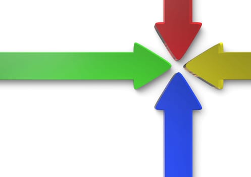 Four colorful 3D arrows made of glass to center 7