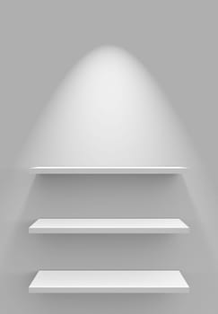 Three Shelves on Wall with Lighting - White
