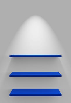 Three Shelves on Wall with Lighting - White Blue