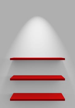 Three Shelves on Wall with Lighting - White Red