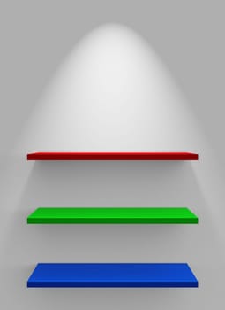 Three Shelves on Wall - Red Green Blue
