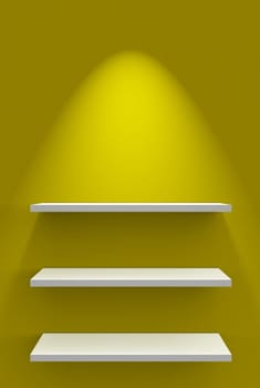 Three Shelves on Wall with Lighting - Yellow White