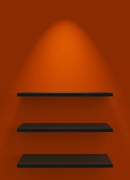 Three Shelves on Wall with Lighting - Orange Black
