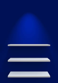 Three Shelves on Wall with Lighting - Blue White
