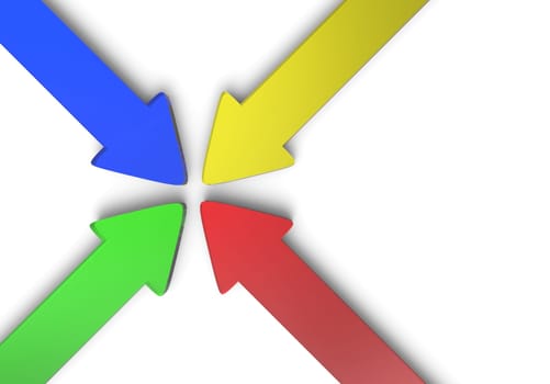 Four colorful 3D arrows made of glass to center 8