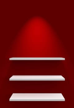 Three shelves on wall with lighting - Red White