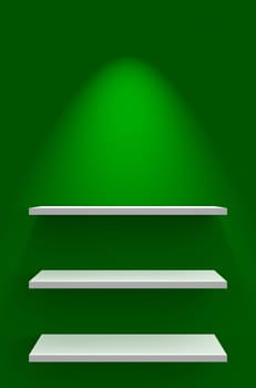 Three Shelves on Wall with Lighting - Green White