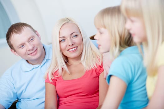 Close-up of a friendly family spending time together
