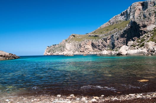Shot of mountains and blue sea, beautiful landscape