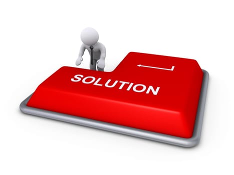 3d businessman is about to press the solution keyboard button