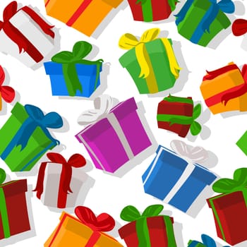 Seamless pattern swatch with colored gifts, presents.